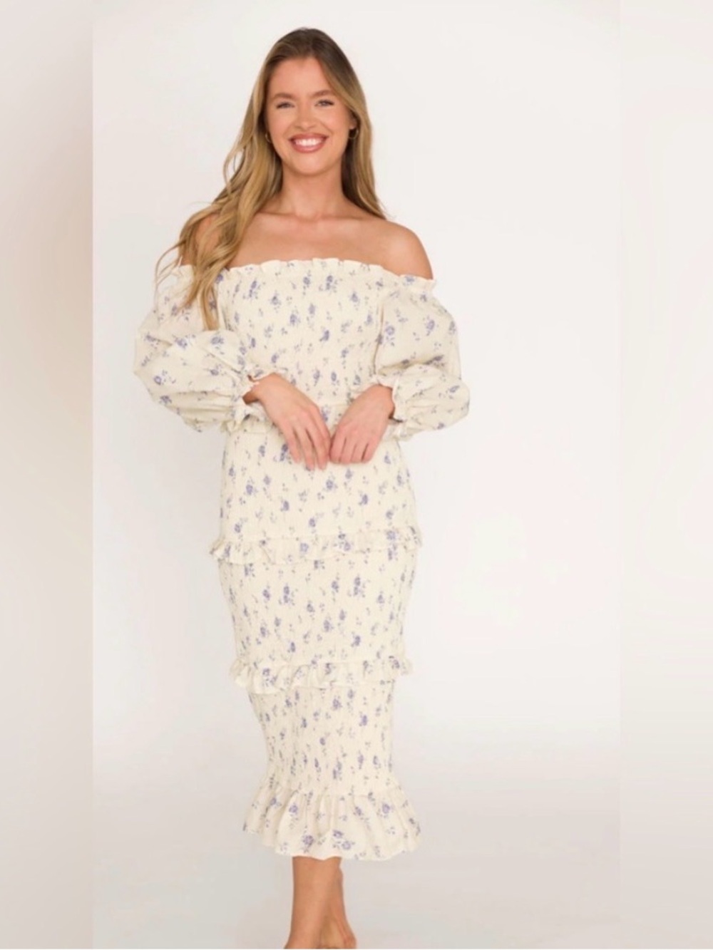 Worth Collective The Chloe Smocked Midi Dress Floral L